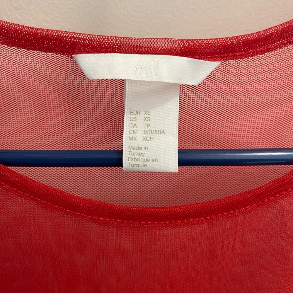 Red Sheer Mesh Ruffle-Hem Tee - Picture 2 of 6